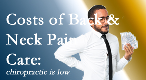 Moriarty Chiropractic describes the various costs associated with back pain and neck pain care options, both surgical and non-surgical, pharmacological and non-drug. 
