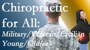 Moriarty Chiropractic provides back pain relief to civilian and military/veteran sufferers and young and old sufferers alike!