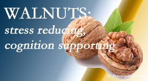 Moriarty Chiropractic shares a picture of a walnut which is said to be good for the gut and lower stress.