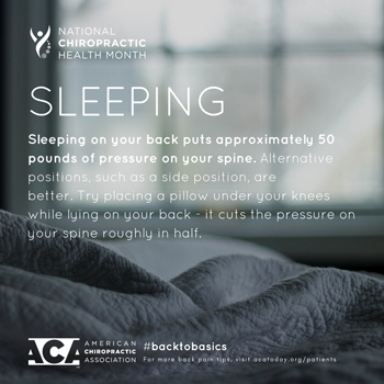 Moriarty Chiropractic recommends putting a pillow under your knees when sleeping on your back.